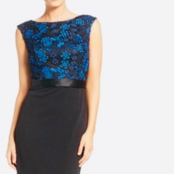 Aidan Mattox floral lace bodice sleeveless long gown - Picture 5 of 9